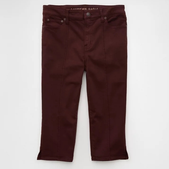 American Eagle High Rise Burgundy Capris Sz 14 Berry Maroon Cropped Capri - Picture 3 of 7